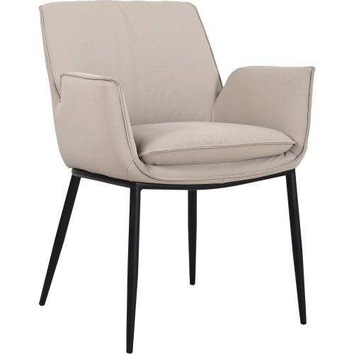 Nagoya Dining Arm Chair in Pigeon Neutral Leather & Metal (Set of 2)